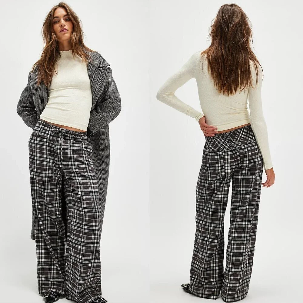 New Free People Hudson Canyon Charcoal Combo Pants Size XS
